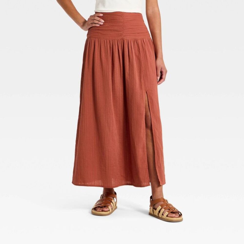 Women's Side Slit Maxi A-Line Skirt - Universal Thread Rust 4